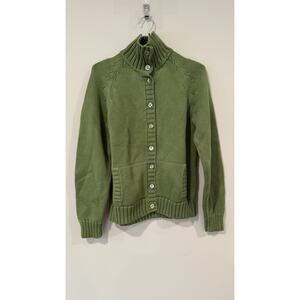 NWT Lands' End Green Cardigan Button Cotton Sweater Top Womens Medium 2592